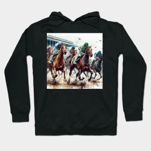 Artistic illustration of horses and jockeys in a horse race Hoodie